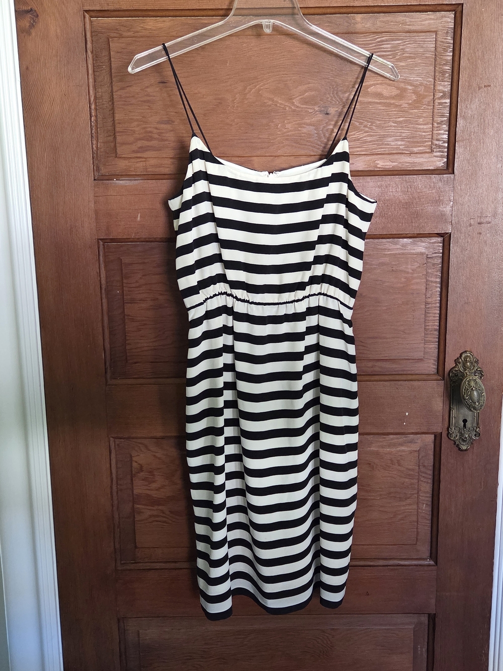 J. Crew 100% Silk Black and White Striped Spaghetti Strap Dress